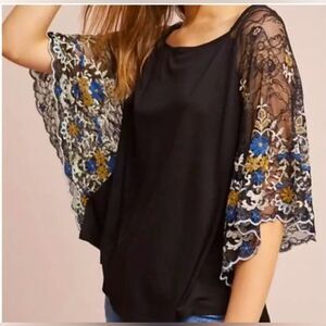 Akemi+Kin sheer lace dolman sleeve blouse black S